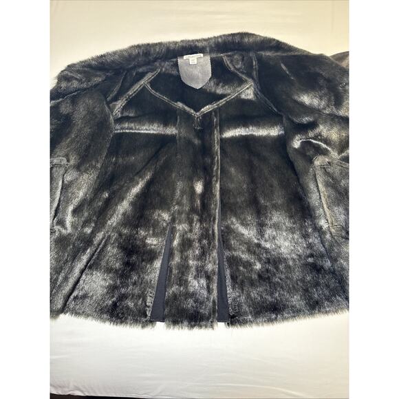 Coldwater Creek Womens XL Gray Metallic Shine Coat Button Up Faux Fur Lined NWOT - Picture 9 of 16